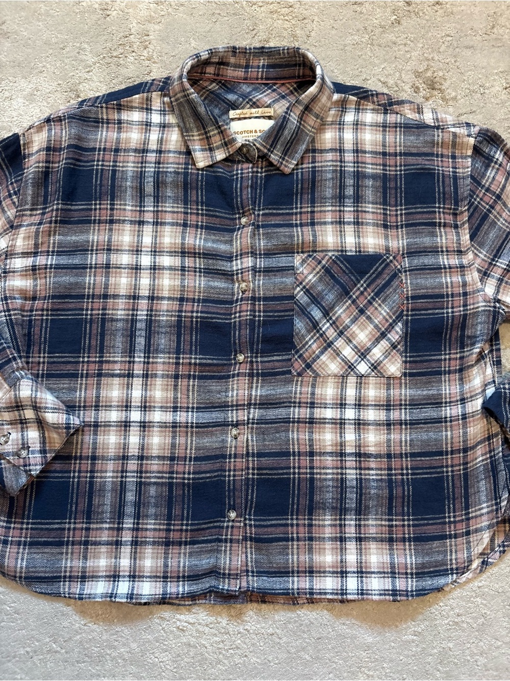 Scotch & Soda Cropped Plaid Button Down Flannel Collared Shirt Size Large - Picture 4 of 12